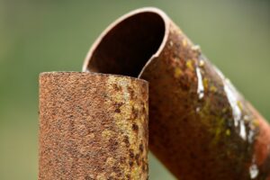 corroded copper pipe with calcium buildup