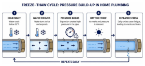 Diagram of freeze thaw cycle pressure build up inside home plumbing